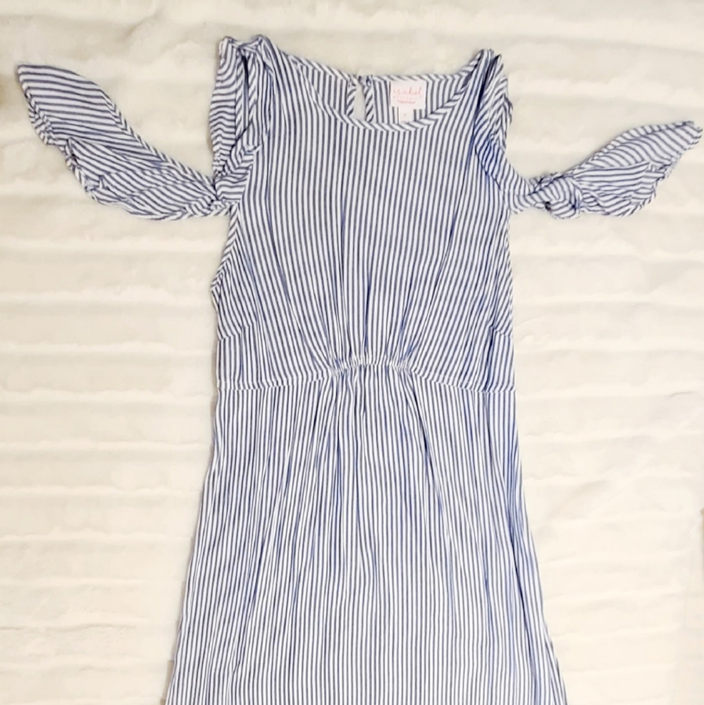 Isabel Maternity Flutter Off Shoulder Midi Dress, Size Small, Navy\White